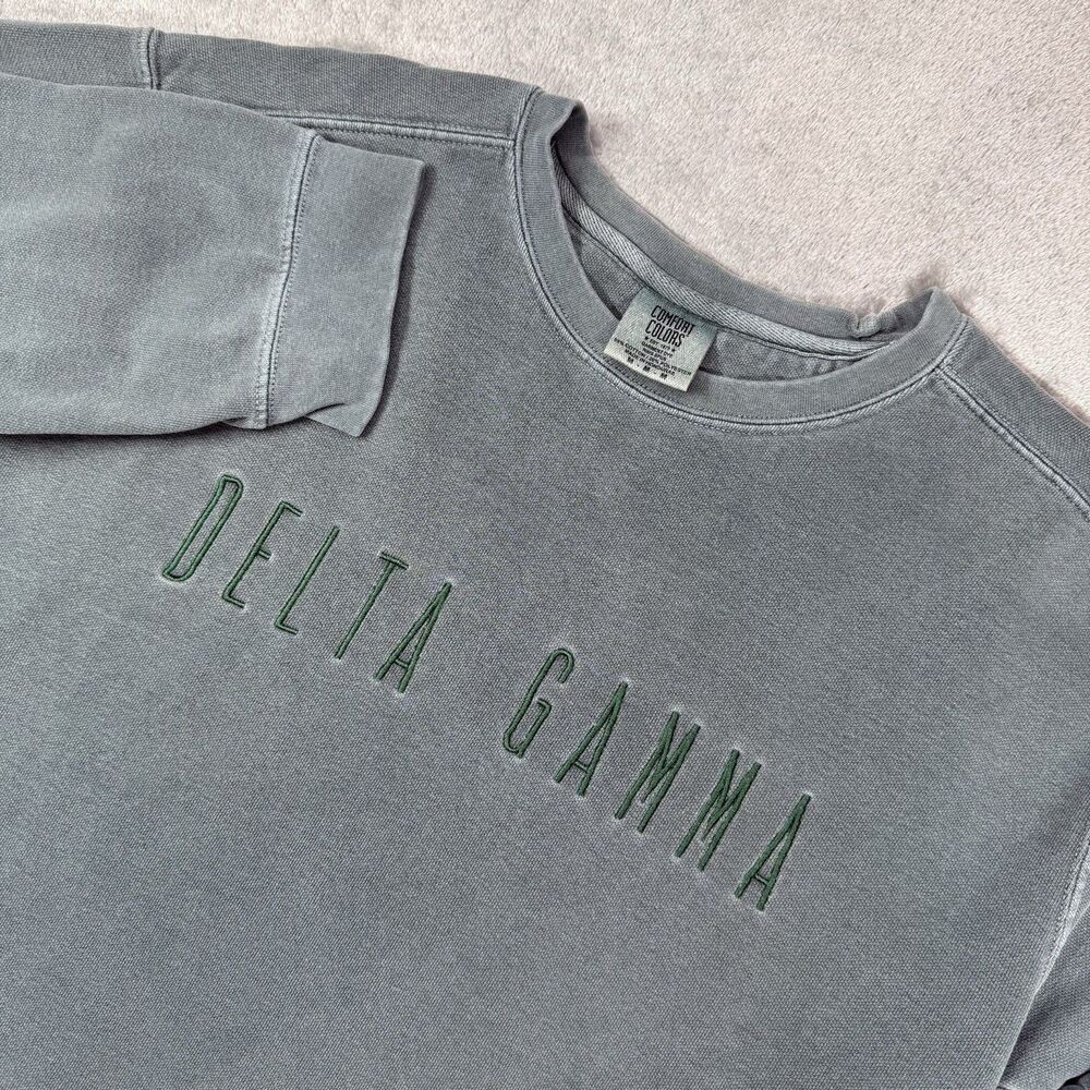 Comfort Colors Sweatshirt Mens Medium Green Cotton Delta Gamma Greek Embroidery